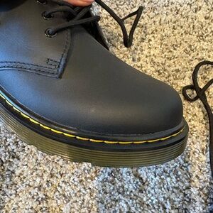 Dr. Martens Black Leather Shoes with Yellow Stitching